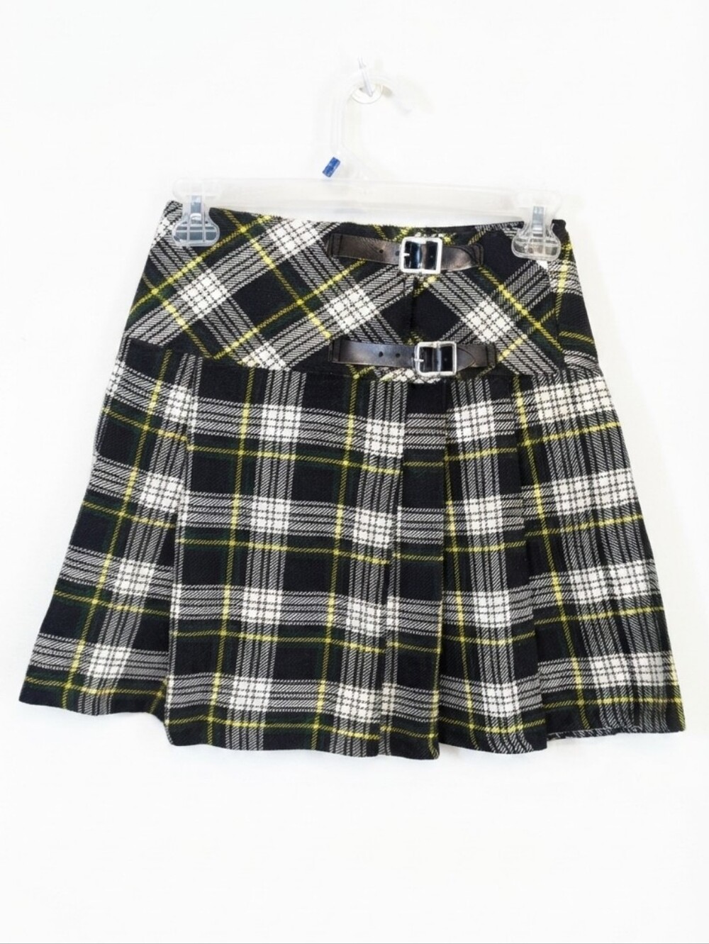 Amazon Pleated Mini Skirt Tartan Plaid Green Navy Yellow Grunge School Girl Prep